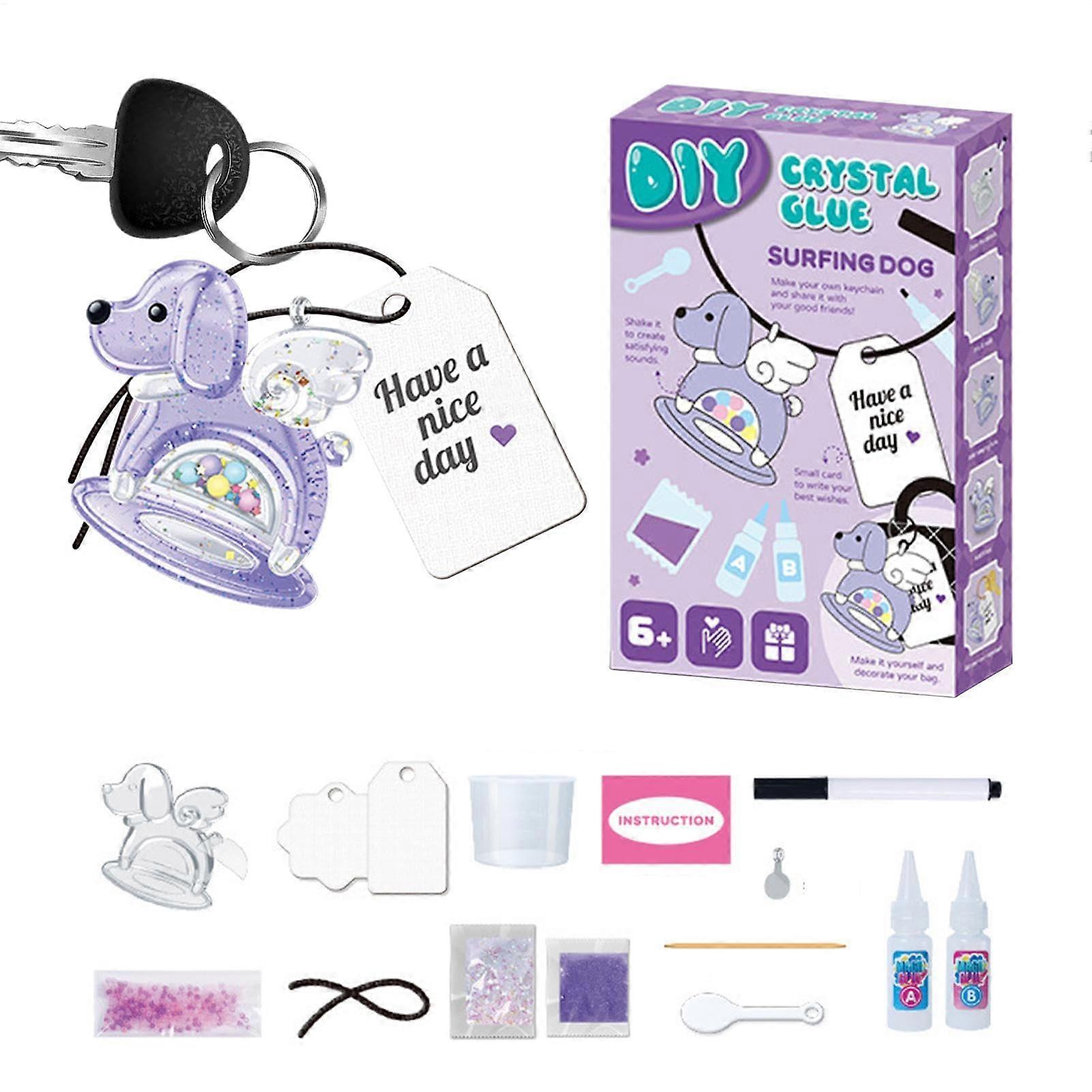 Kids Craft Kit DIY Keychain Making Set for Creative Arts and Handmade Dog Surfboard Charms