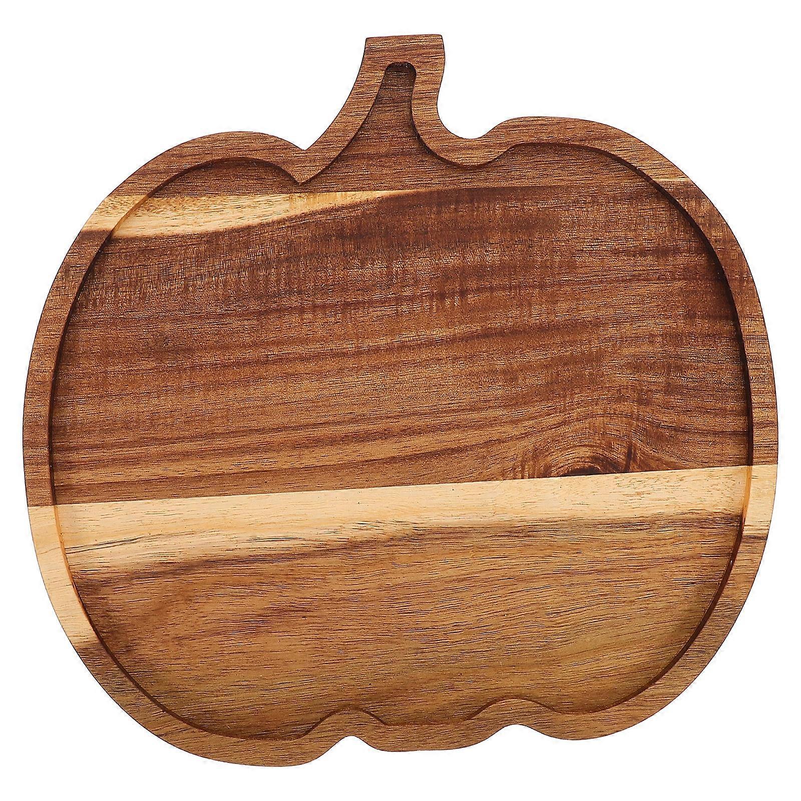 Rustic Wooden Pumpkin Tray for Snacks, Cheese, and Charcuterie – Halloween and Thanksgiving Table Decoration, Light Brown