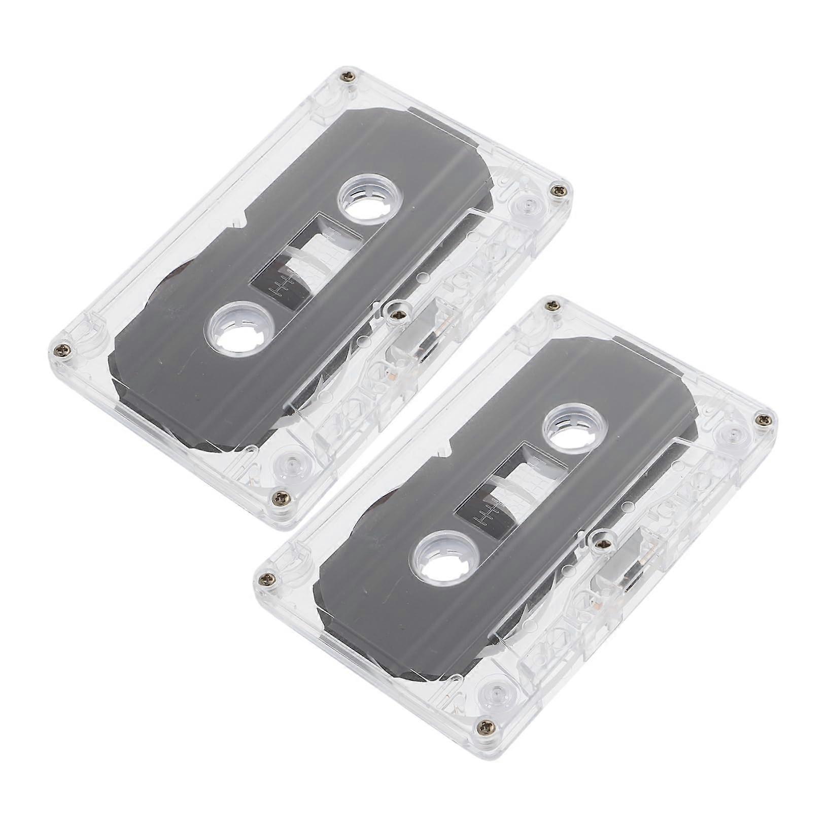 2 pieces of blank cassette tapes, standard size, for music and voice recordings, transparent casing for DIY projects and retro events.