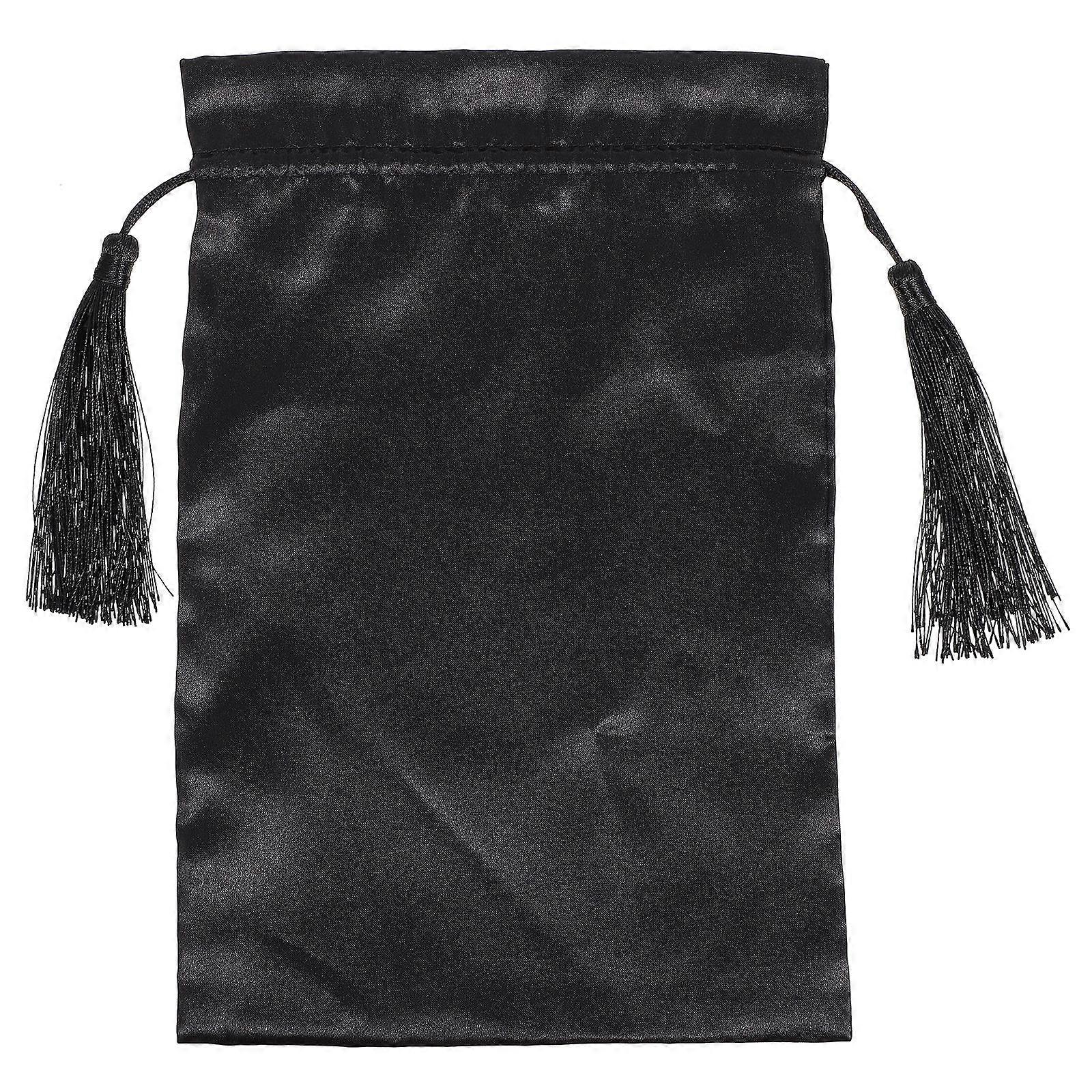 Compact Black Drawstring Bag with Tassel Design, Versatile Toiletry & Makeup Pouch for Travel, Parties & Daily Use