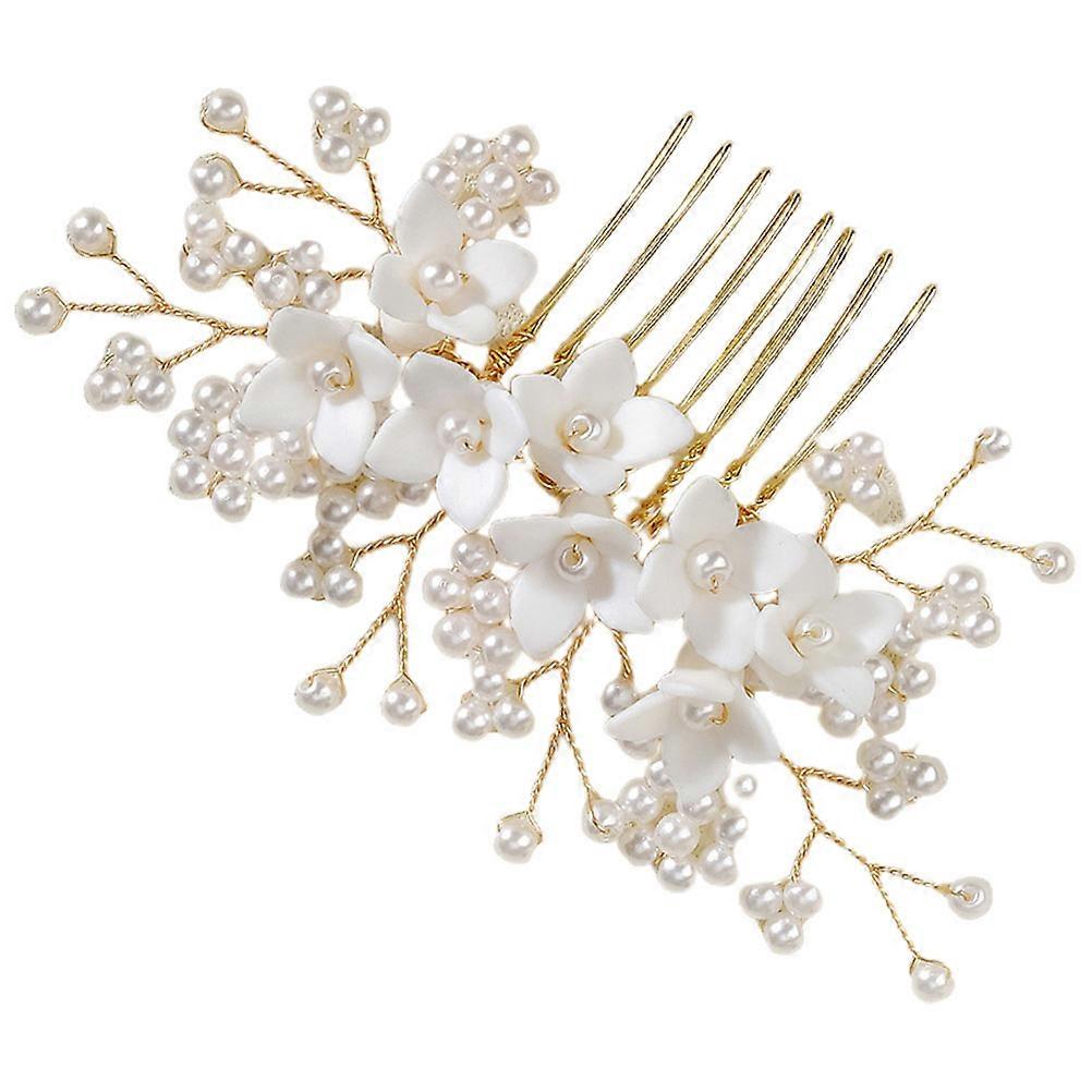Pearl Flower Hair Comb for Wedding and Party Golden Color Durable and Fashionable 3.5 Inches