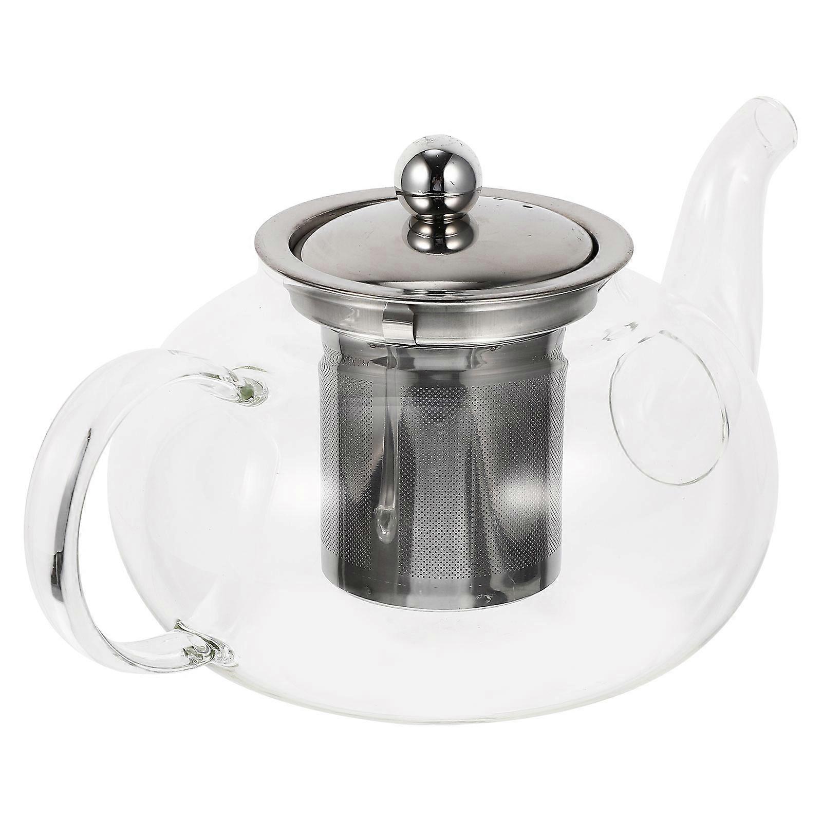 Portable Glass Teapot With Strainer Ideal For Home Use And Afternoon Tea 800ml Round Delicate Design 1Set