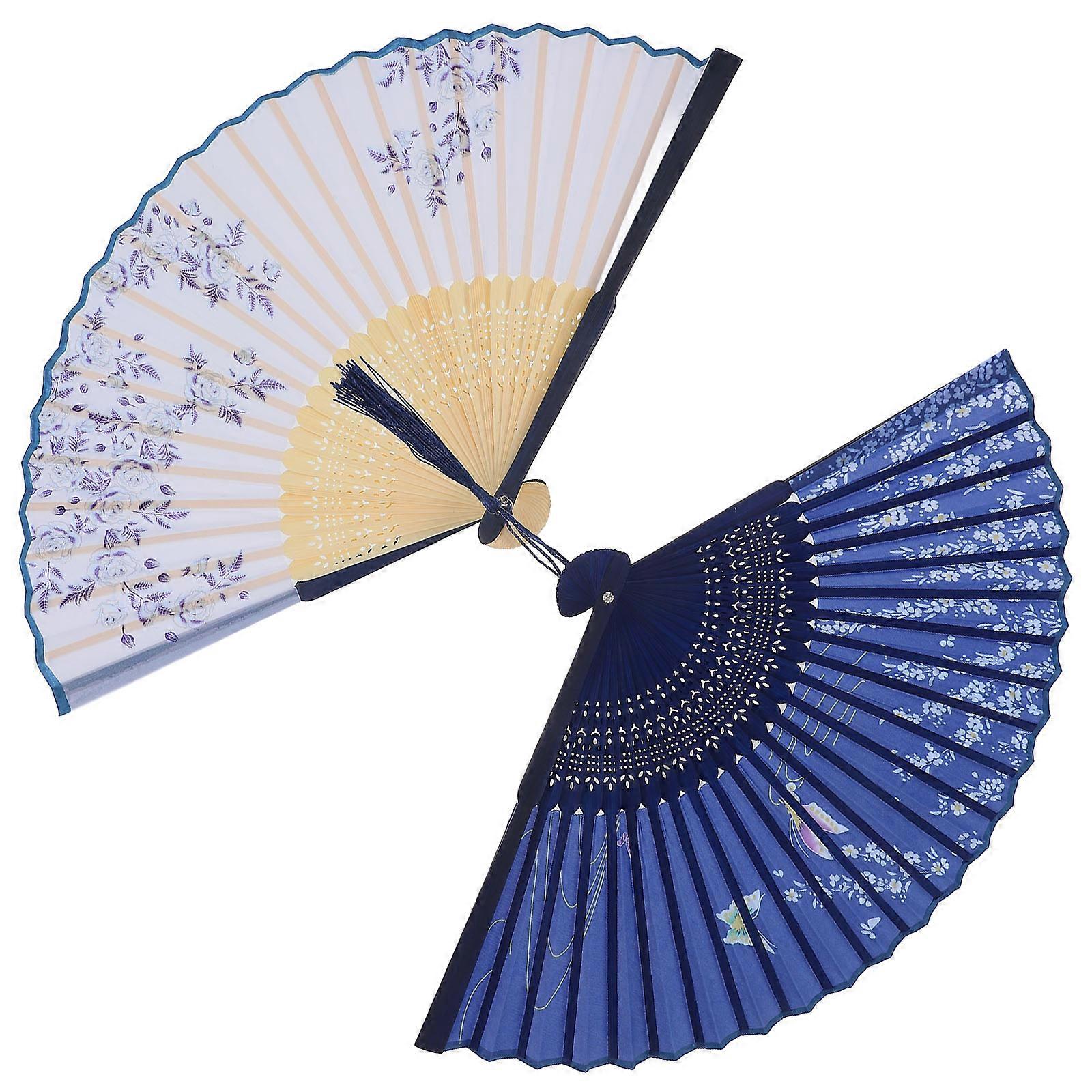Handheld Bamboo Fan Folding Design For Daily Use And Wall Decoration Lightweight And Portable 2Pcs