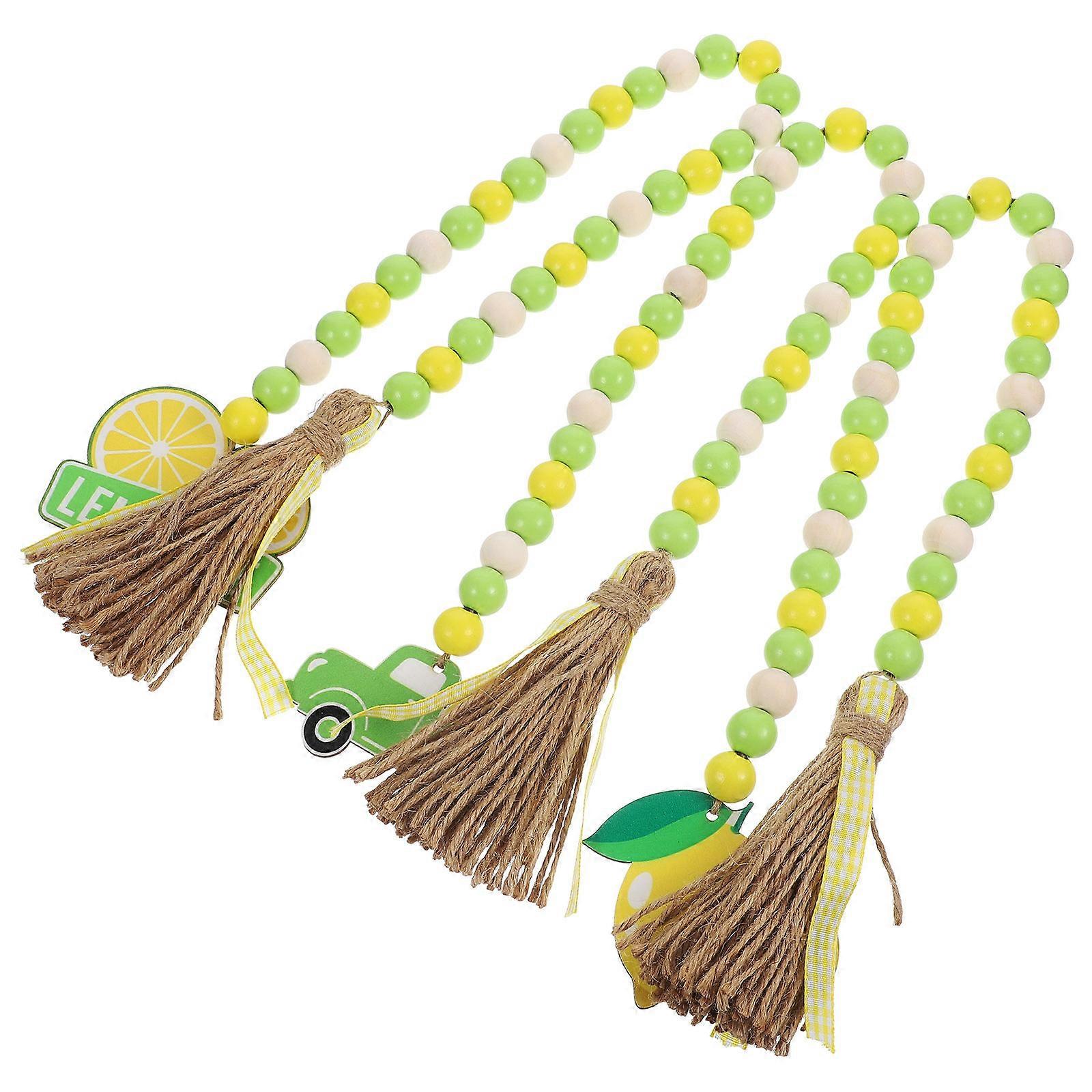 Wooden Bead Garland with Lemon and Tassel Charm for Rustic Home Decoration Assorted Color 3Pcs