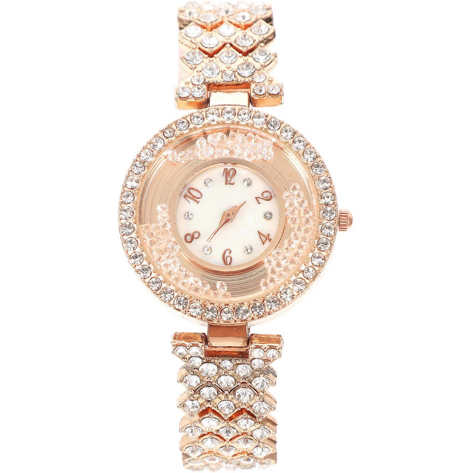 ساعة سيدة أنيقة من حجر الراين مع سبائك فاخرة وزخرفة متلألئة ، ساعة يد عصرية للنساء ، ضبط دقيق للوقت لمناسبات اللباس