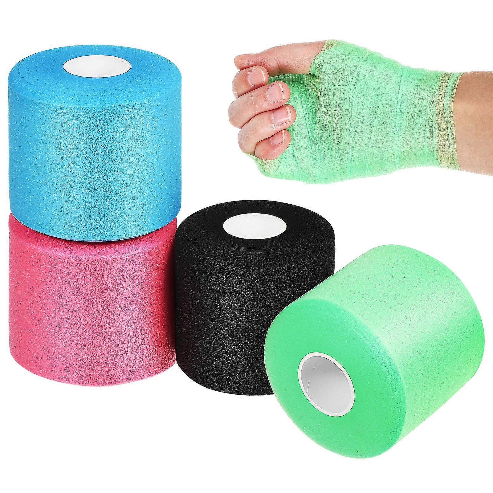 4 Rolls High Elasticity Outdoor Athletic Wrap Tape for Sports Comfortable Sponge Material for Hair, Wrists, Knees in Soccer and More