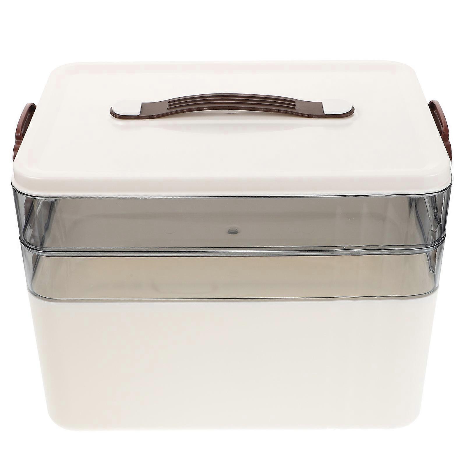 White Plastic Medicine Box with Large Capacity and Multi-Layer Organization for Kitchen Use