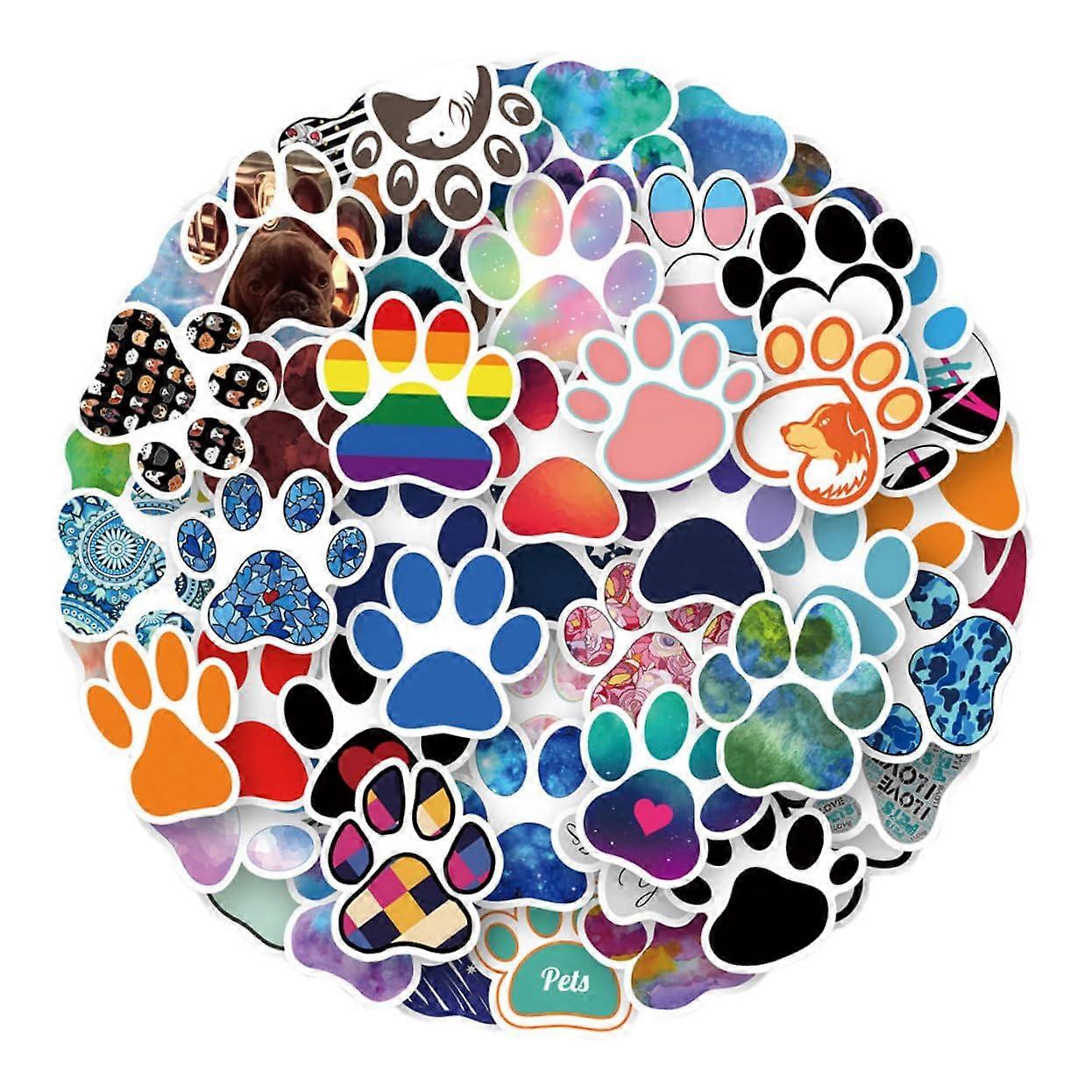 Paw Print Stickers 60-Piece Self-Adhesive Dog Paw Graffiti For Water Bottles, Laptops And Walls Colorful Decor