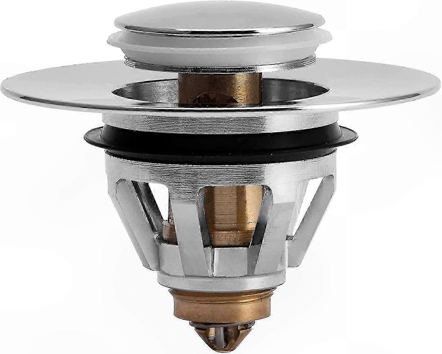 Stainless Steel Push Pop-Up Drain with Basket for Kitchen and Bathroom Sinks No Overflow Core Bounce Function Sink Waste Plug