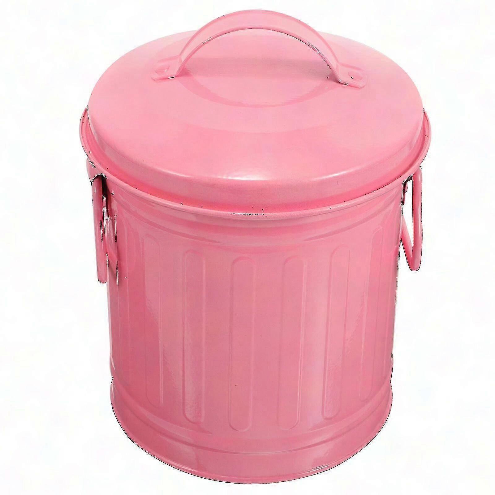 Metal Trash Can with Lid - Small Table Garbage Bin & Flower Pot