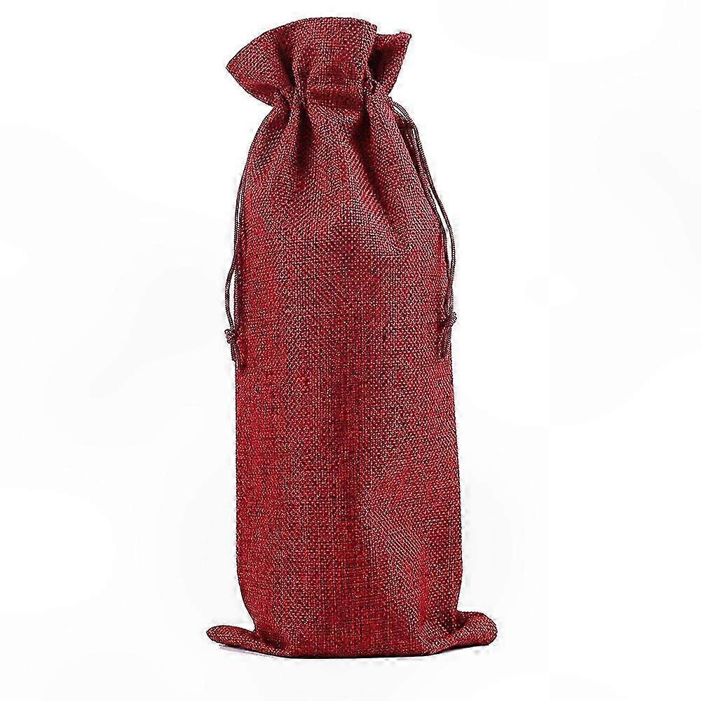 Linen Wine Bags - 10 Pack Drawstring Closure for Elegant Gift Packaging (Wine Red)