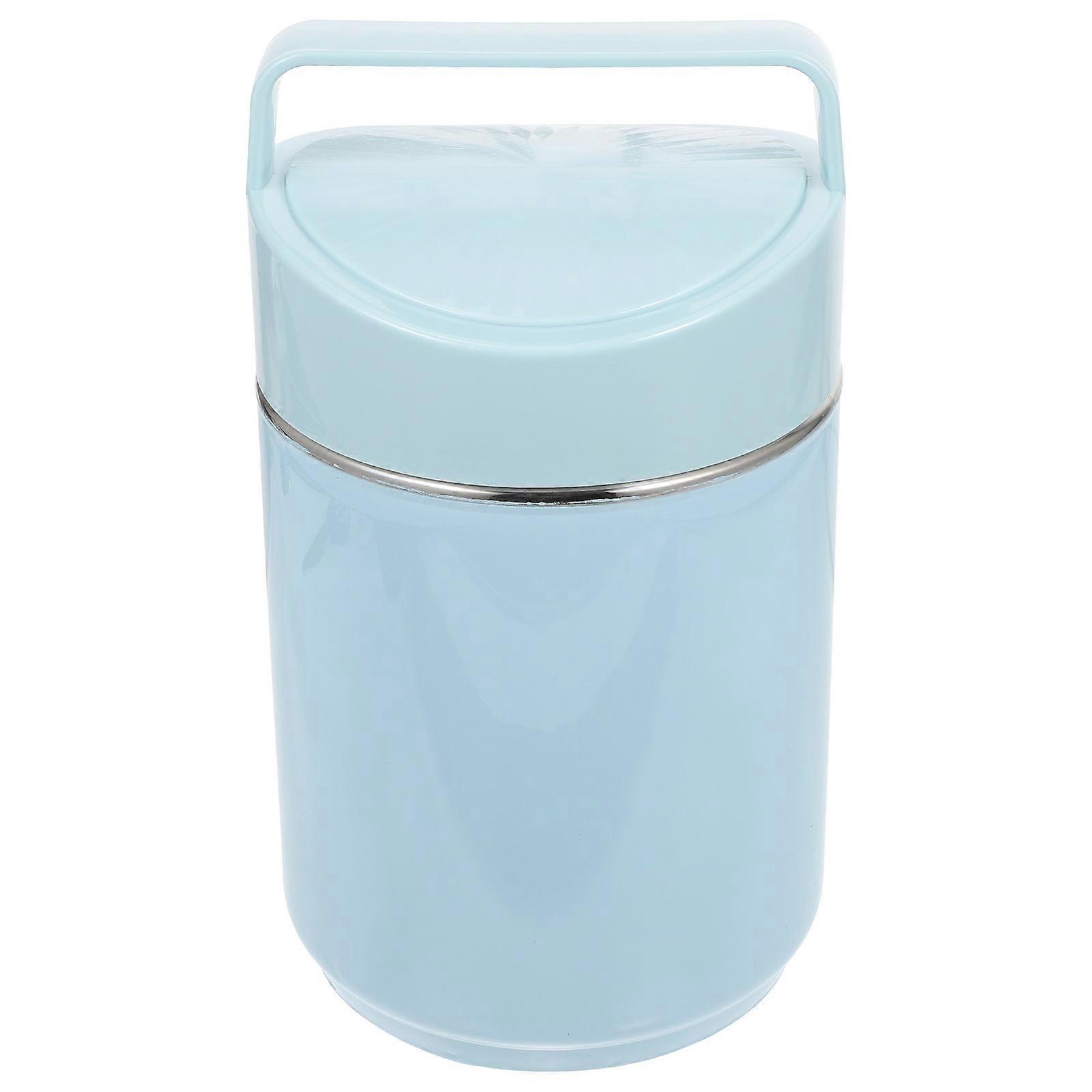 Insulated Food Flask Three-Layer Vacuum Pot for Traveling Blue Stainless Steel with Fresh-Keeping Function and Pp Material 1Pcs