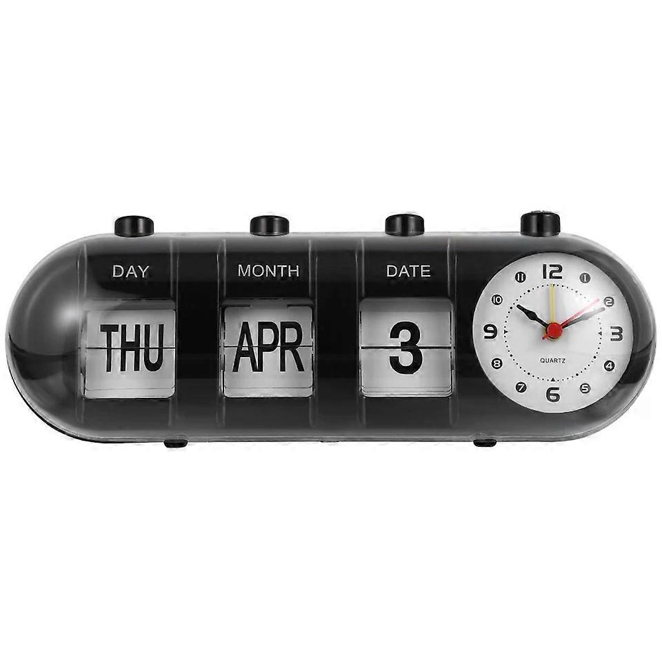 Manual Calendar Clock, 1Pc Black ABS Desk Clock for Home Office Use