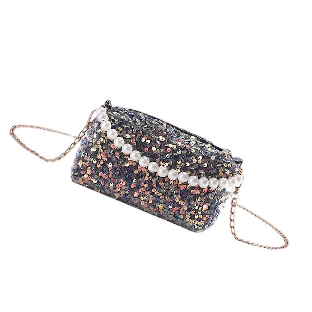 Women Chain Bag Sequins Chain Bag Daily Use Traveling Working Grey Material Storage 1Pack