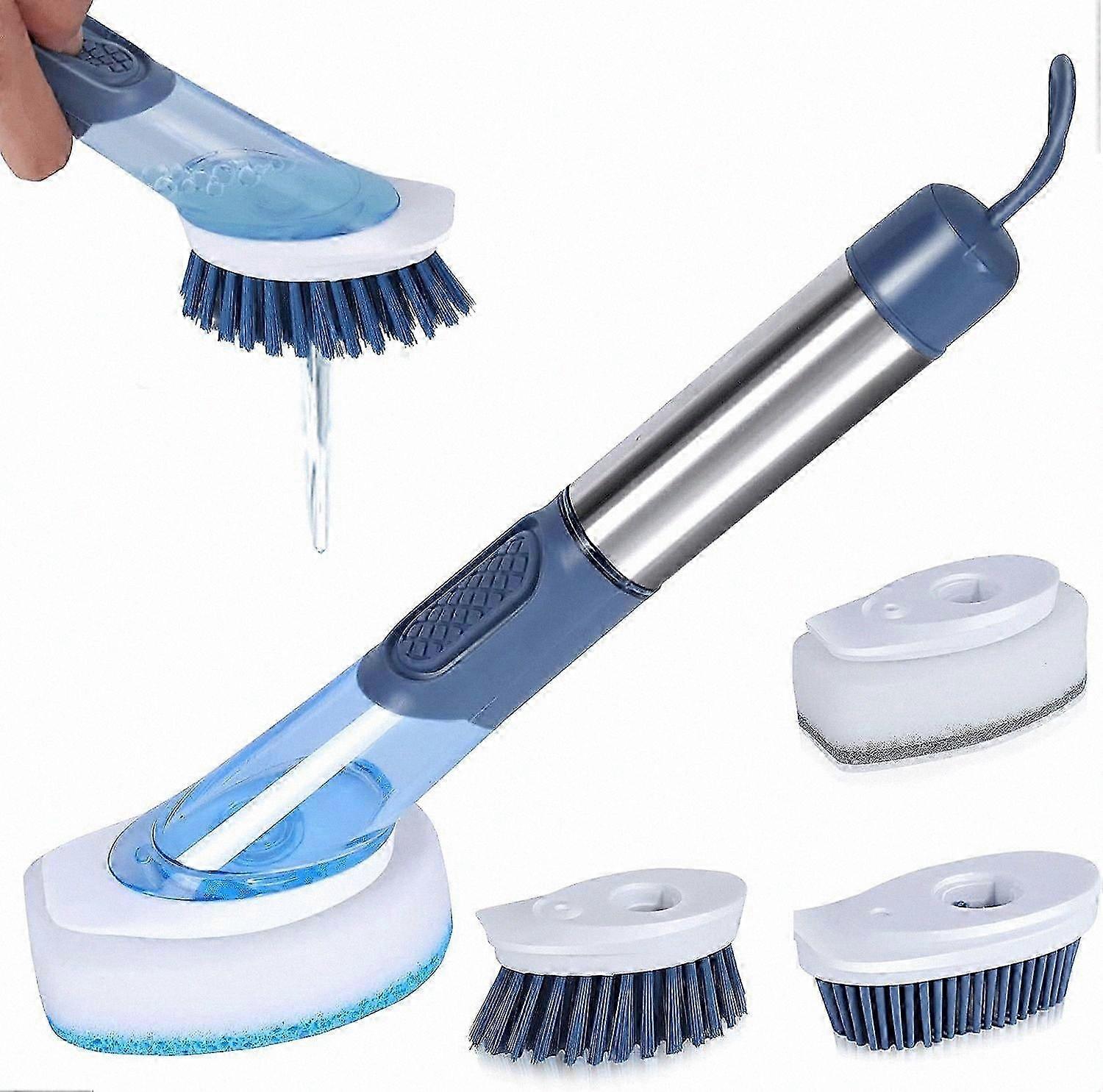 Kitchen Dish Brush with Soap Dispenser and 4 Replacement Heads for Cleaning