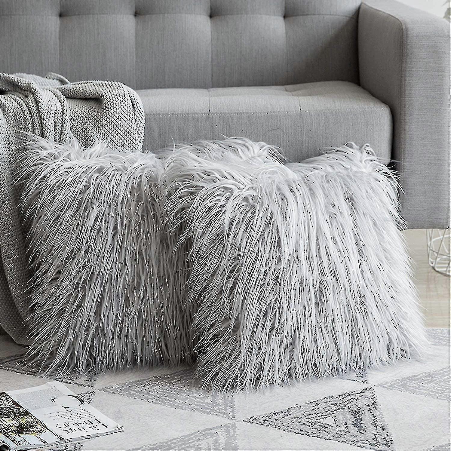 Set di 2 fodere per cuscini, cuscini coccolosi, cuscini in pelliccia soffice, cuscini per divani, cuscini decorativi, aspetto pelliccia, cuscini per divano, coprisoffitti per divano
