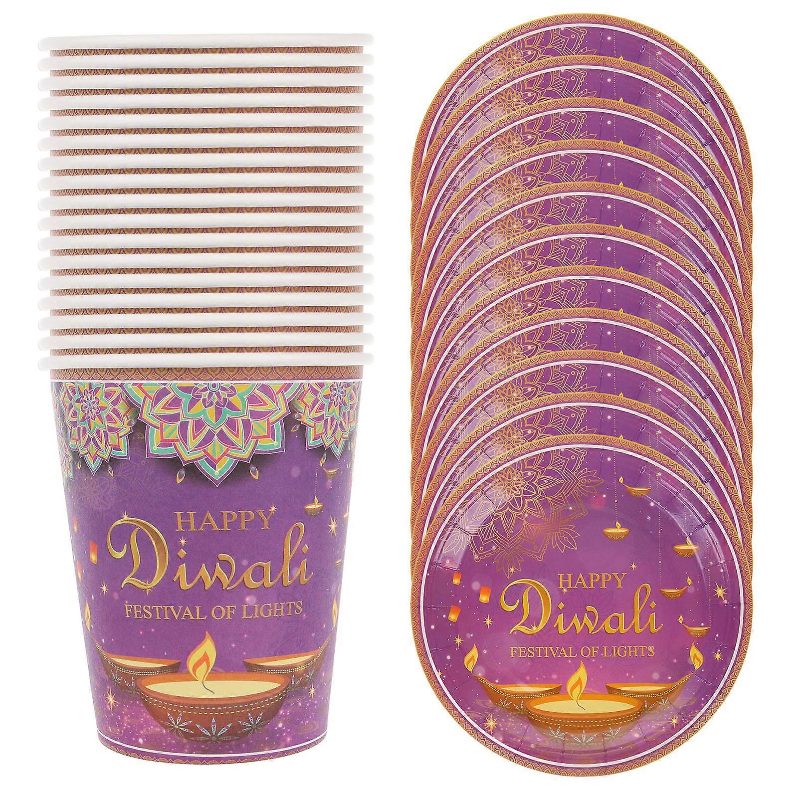 Purple Happy Diwali Paper Party Set for Celebration 40Pcs