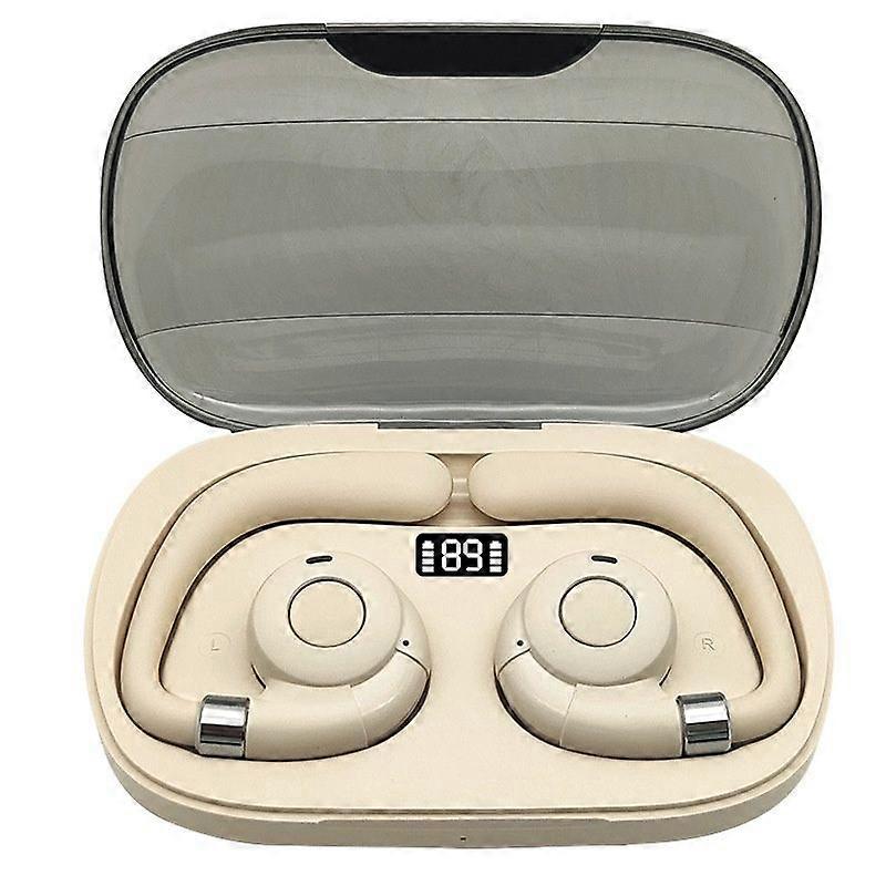 Earhook open earphones with microphone Bluetooth 5.3 with charging box IPX5 waterproof(Beige)