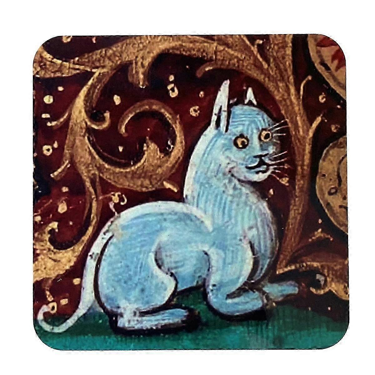 Medieval Cat Theme Round Drink Coasters - Cat Pattern Coasters for Drinking Glasses