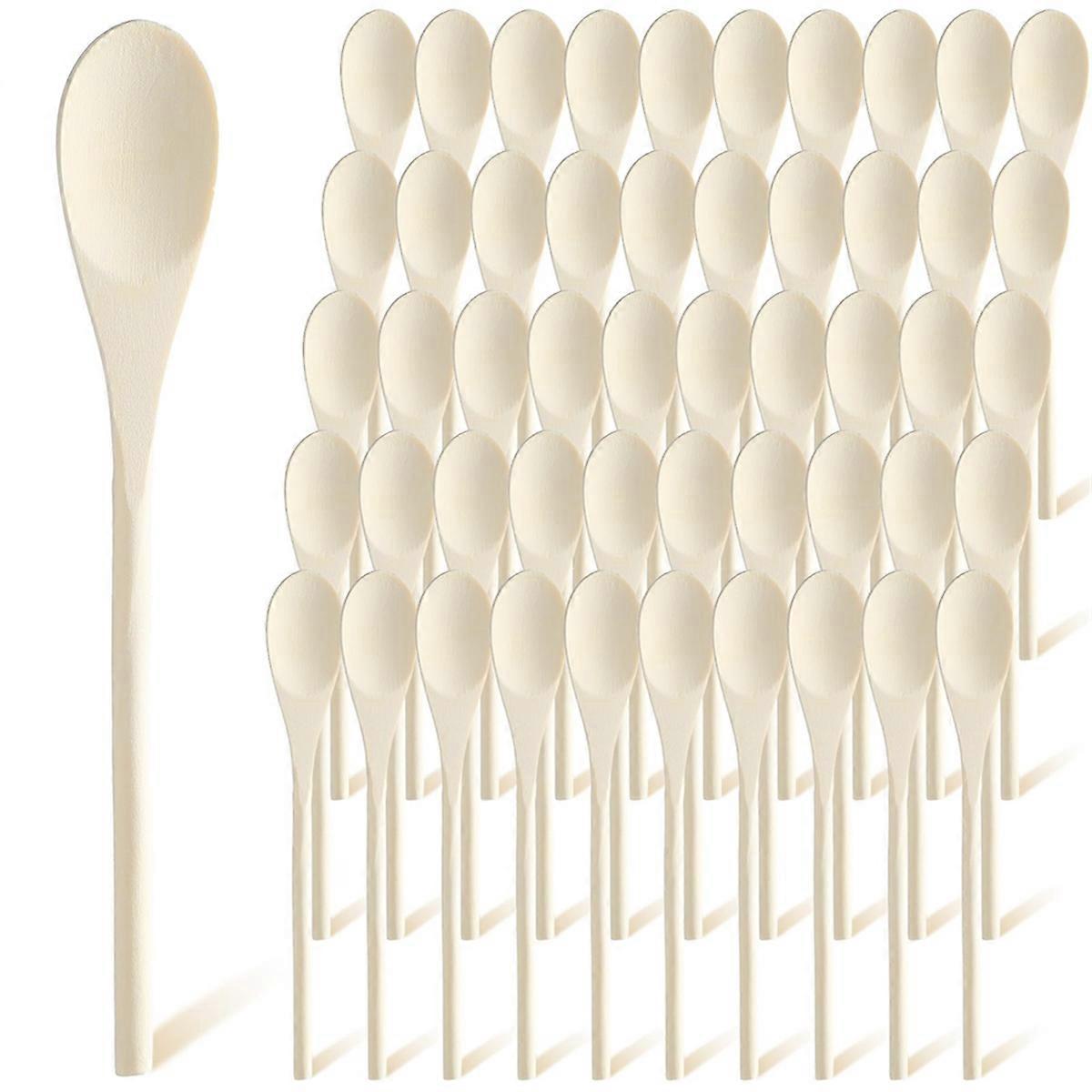 50 Pcs 10 Inch Wooden Spoons Bulk for Cooking Handle Long Wooden Spoons Stirring Spoons for Baking Mixing Serving
