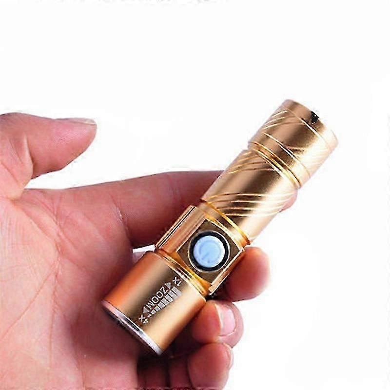 USB mini torch aluminium alloy torch LED strong light rechargeable torch(Gold)