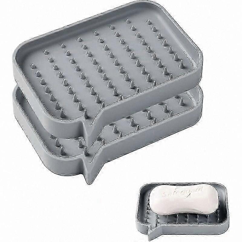 シリコンソープディッシュ 2 パック、滑り止めバスルームシャワーソープホルダー、排水口付き、キッチンカウンターソープトレイ、グレー、13.5 x 10 cm