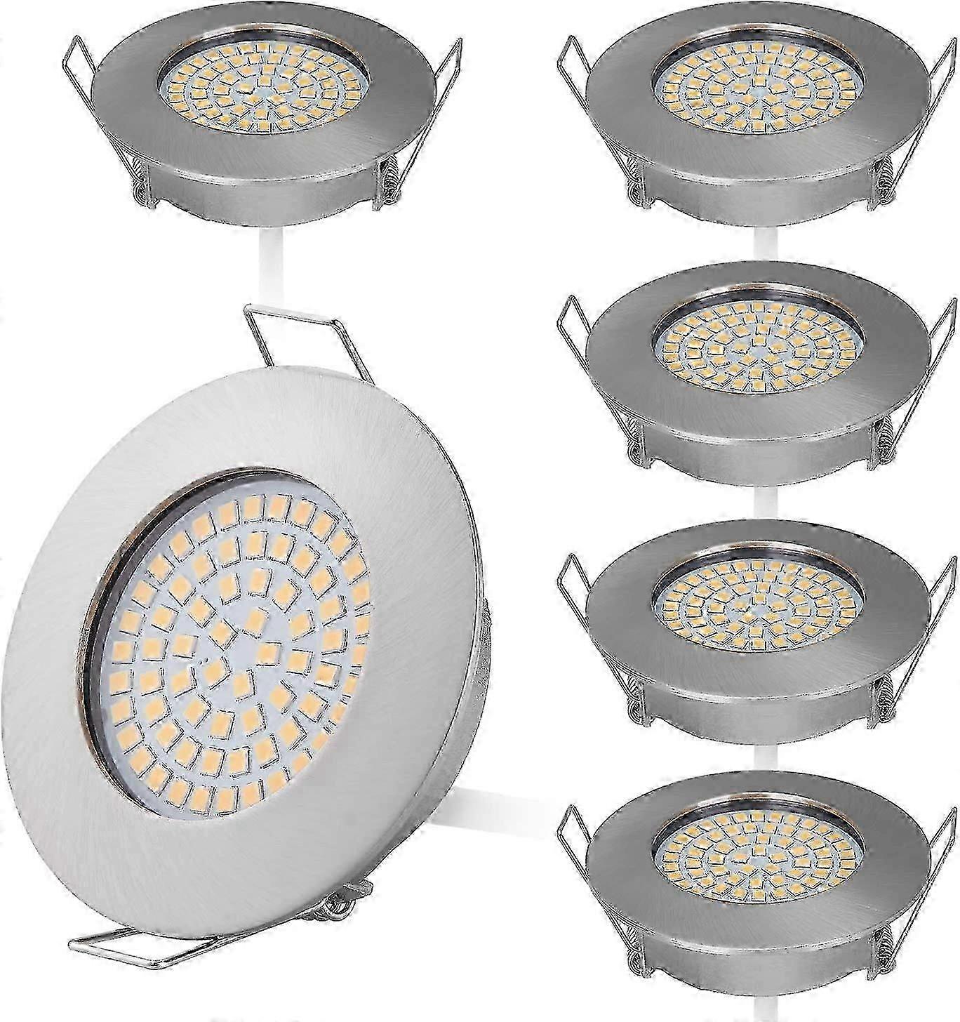 6X 5W LED Recessed Spotlight Complete 3000K Warm White Equivalent to 45W Halogen Bulb 230V Fixed Ceiling Drilling 55mm Energy Class E