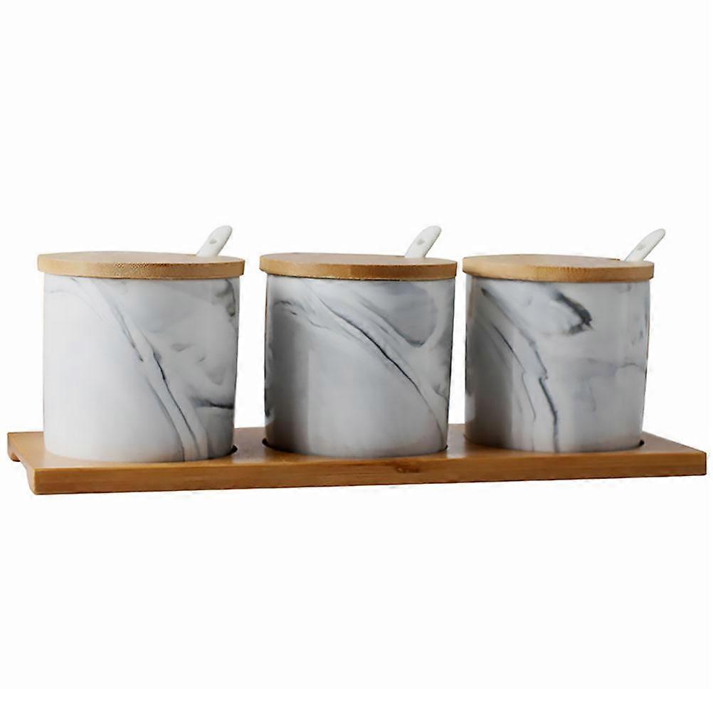 Marble Pattern Ceramic Spice Jar Seasoning Container 1Set for Salt Storage