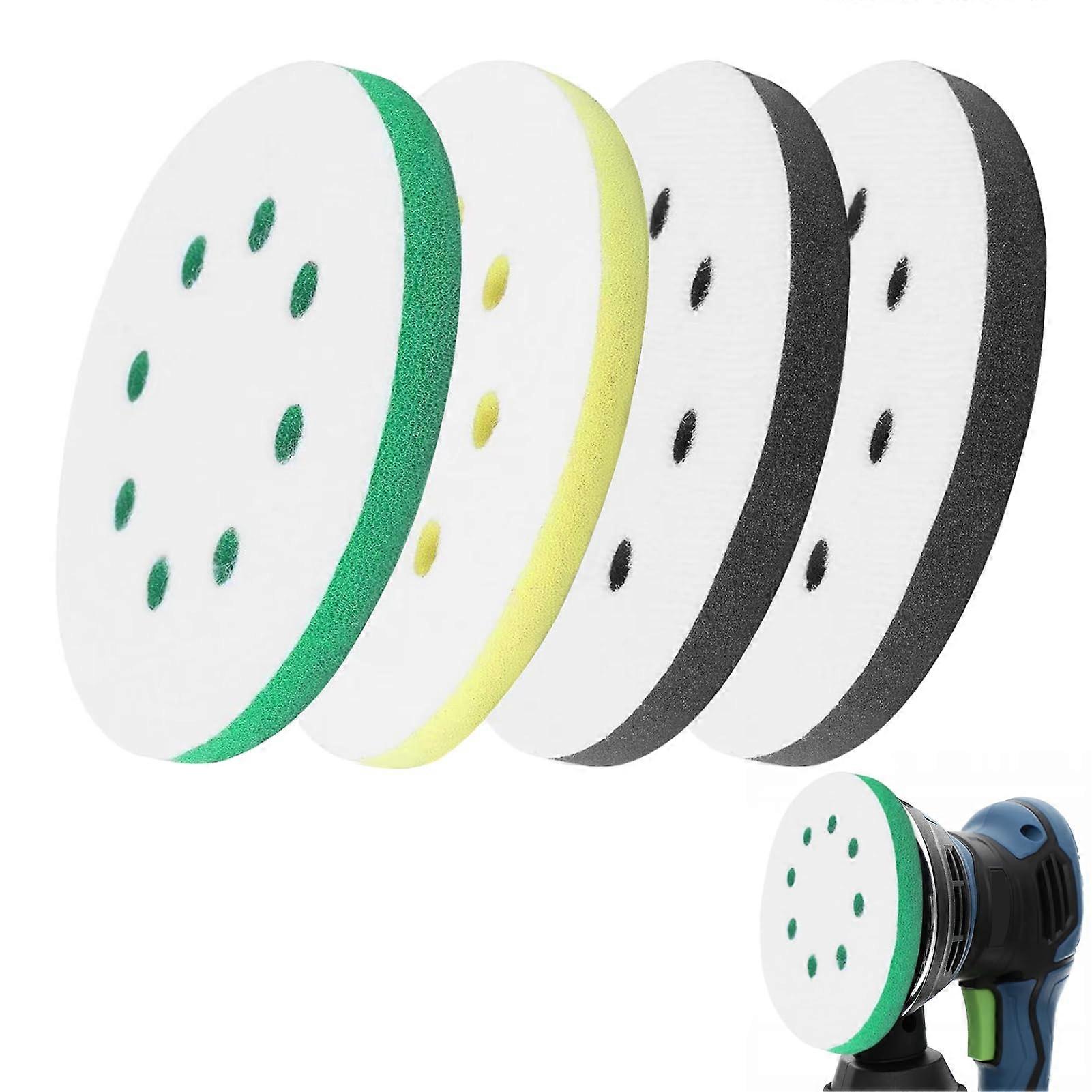 Foam Sanding Pads 4 Pcs, 125mm, 8Hole, Soft Sponge Buffing Pads For Orbital Sander, Low Noise, Impact Resistant