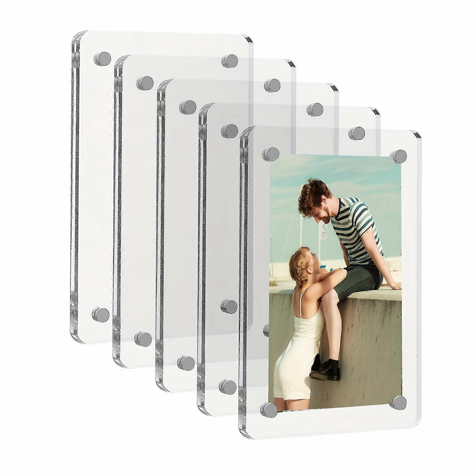 5 Packs Acrylic Fridge Magnetic Instax Frame, 2.46x3.54 Inch Frame, Magnet Frame for Refrigerator, Double Sided Mini Picture Frames