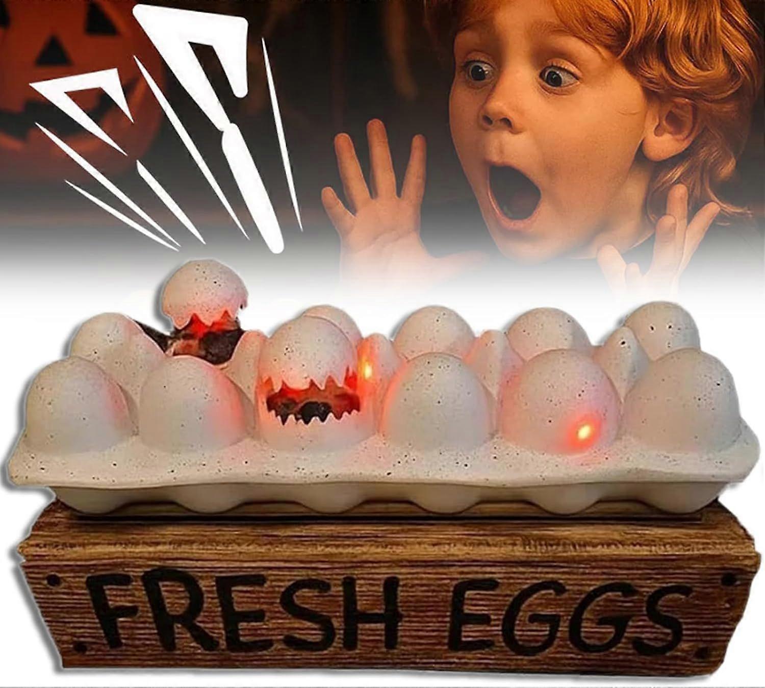 Halloween Zombie Chick, 3D Creepy Hatching Chicks Deviled Eggs,Spooky Eggshell LED Display with Creepy Hatching Chicks, Haunted House Tabletop Centerp