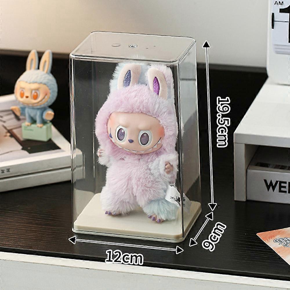 For Labubu Collectible Display Case Built In Support Stackable Dust Proof Clear Storage Box - Light 
