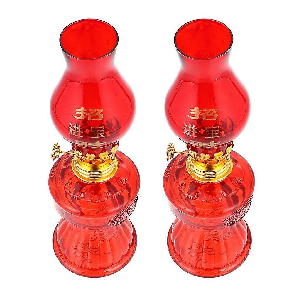 2Pcs Red Chinese-Style Oil Lights for Kerosene Lamp Decoration