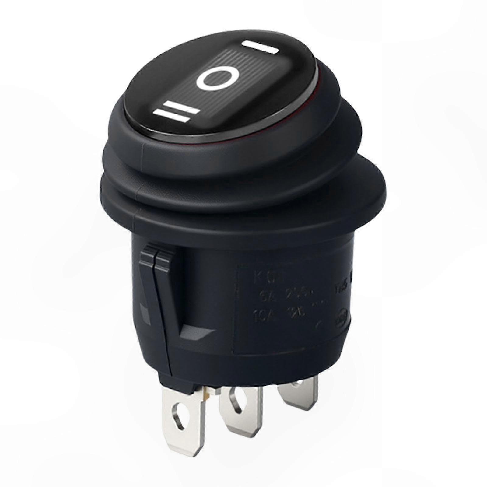 Durable 3-Pin Round Rocker Switch with 3 Positions for Boats and Moist Environments Red Non-Lighted