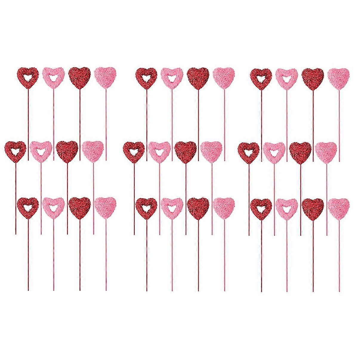 36 Pcs Valentine Glitter Foam Hearts Picks