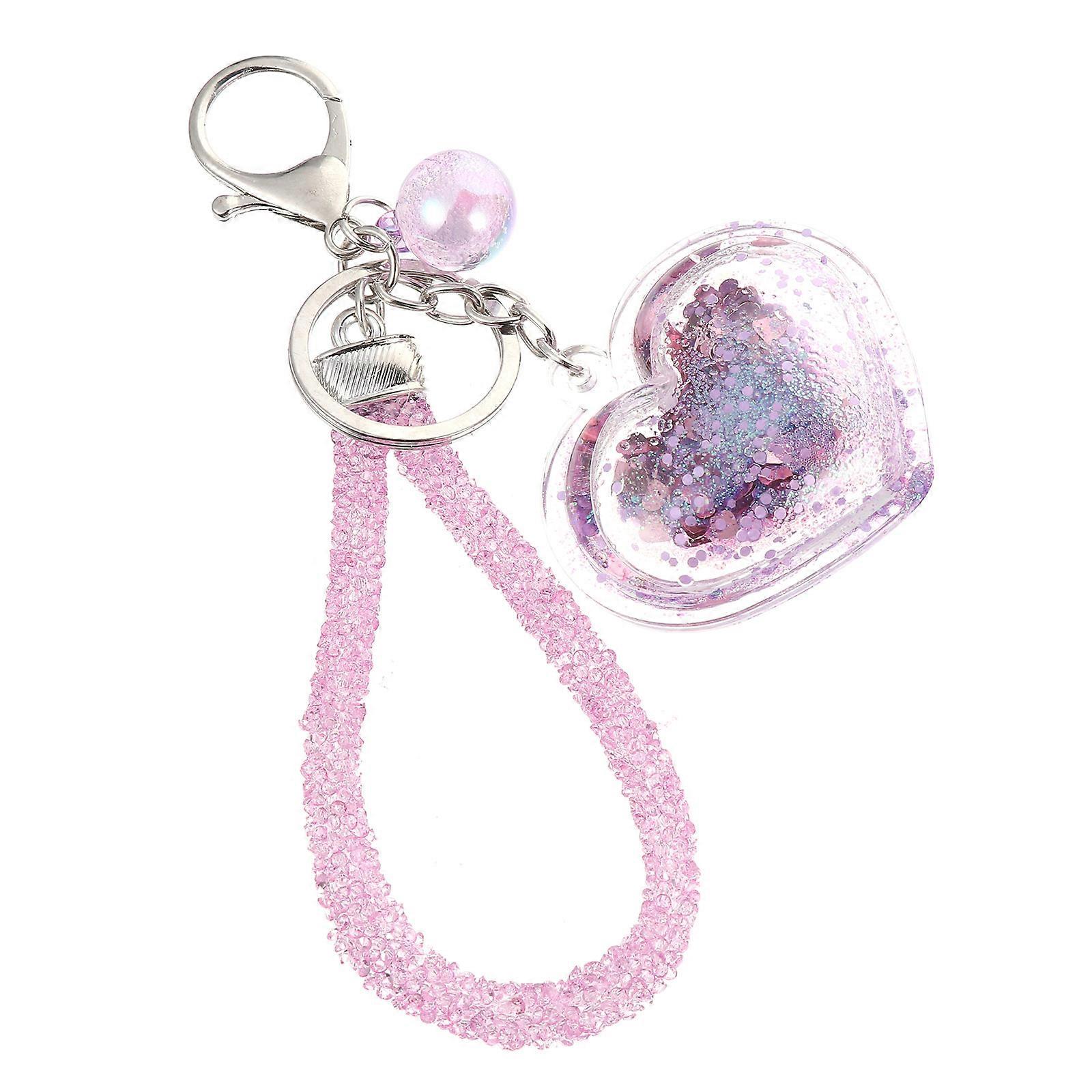 Valentine's Day Heart Shaped Key Chain Decoration For Girls With Purple Acrylic And Metal In 1 Set