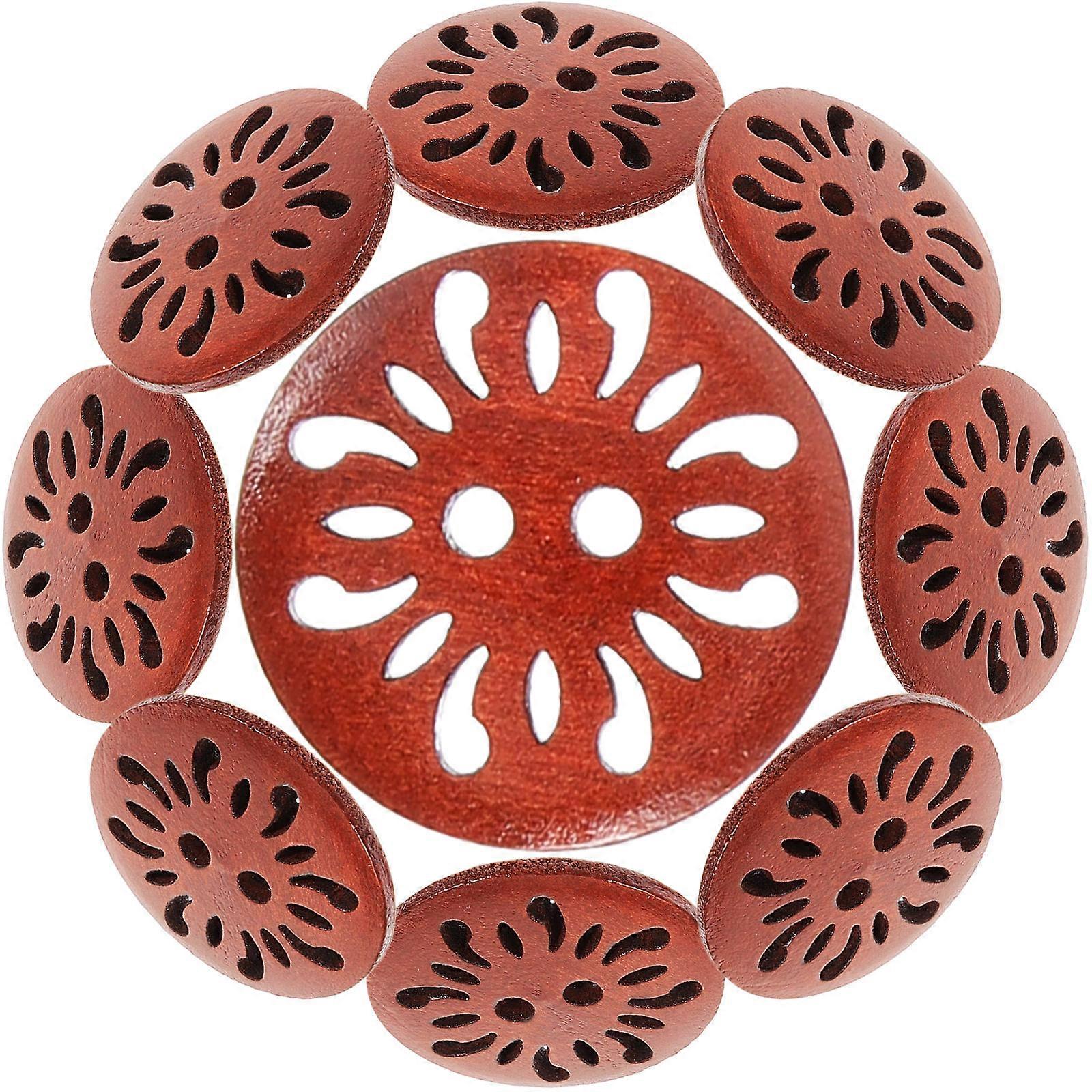 Chrysanthemum Buttons Wooden Buttons for Decoration 100Pcs Coffee Style