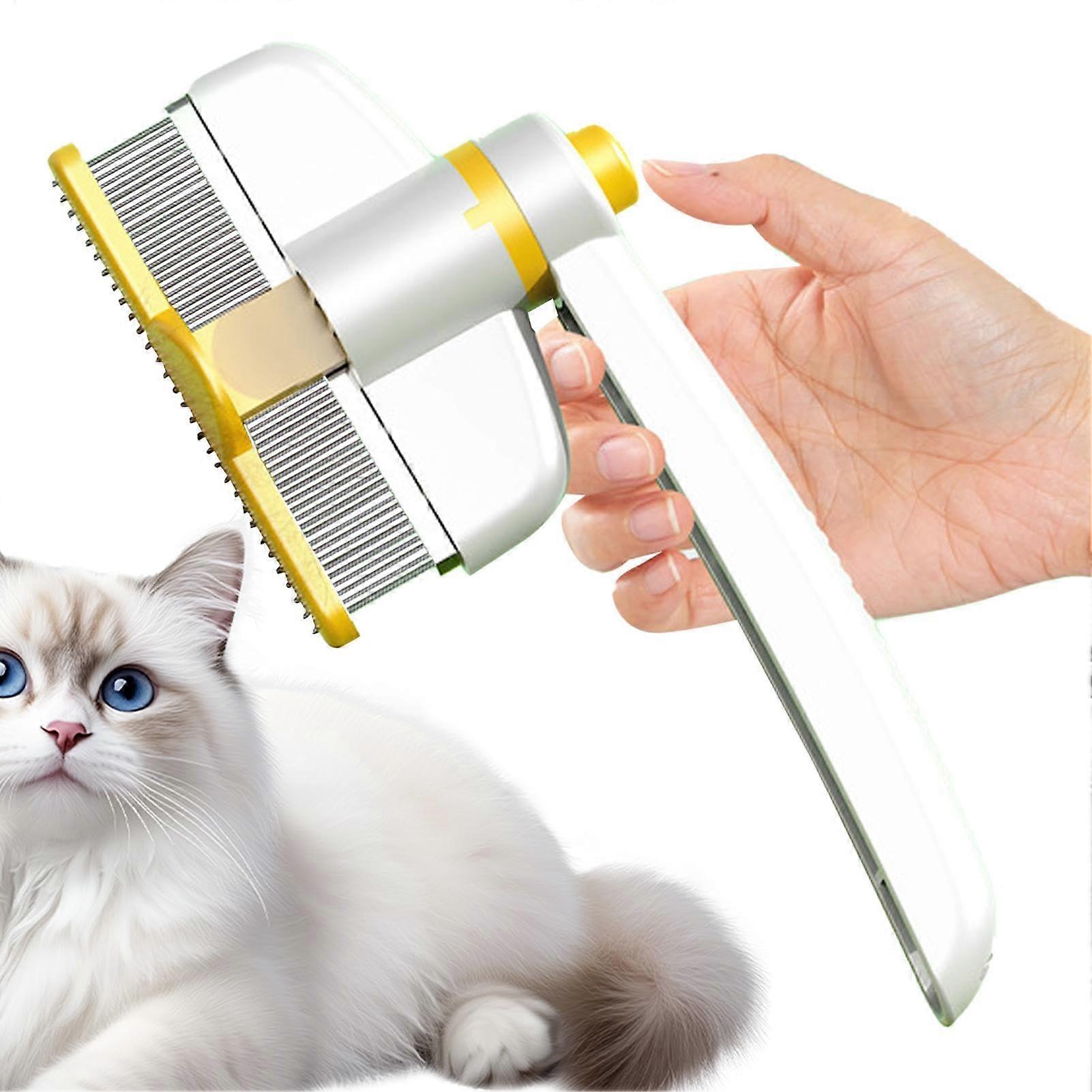 Pets Grooming Comb Rotation Design Short Hair Cat Brush For Shedding Detangler Tool With Release Button Yellow