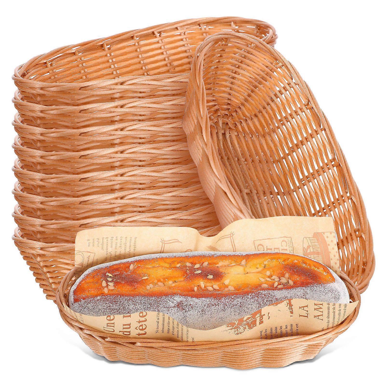 10Pcs Woven Bread Baskets Home Use Food Preservation Rustic Design Storage Holders Brown