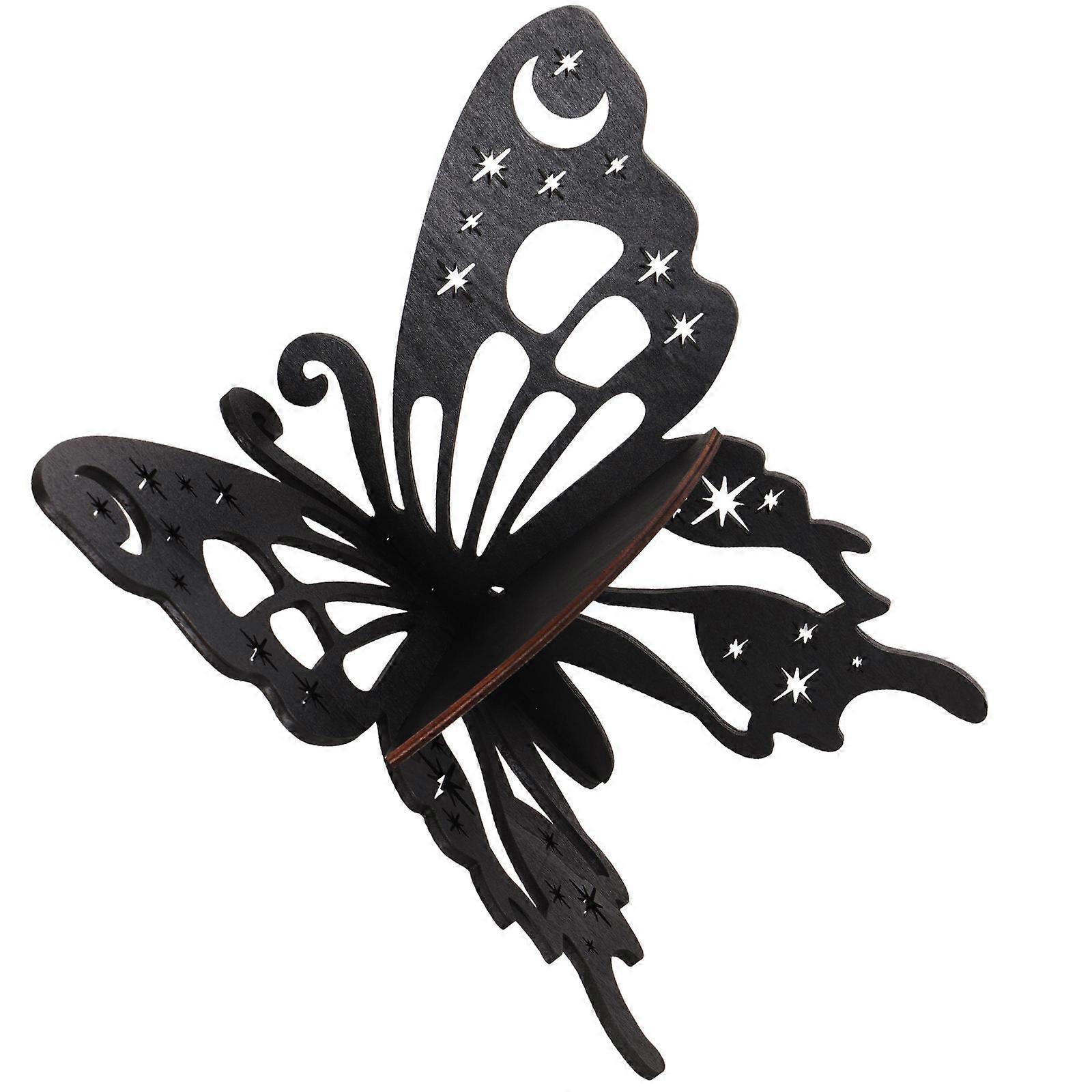 Butterfly Shaped Display Shelf For Home Decor Using Corner Space For Storage And Display 1Pcs Black Wooden