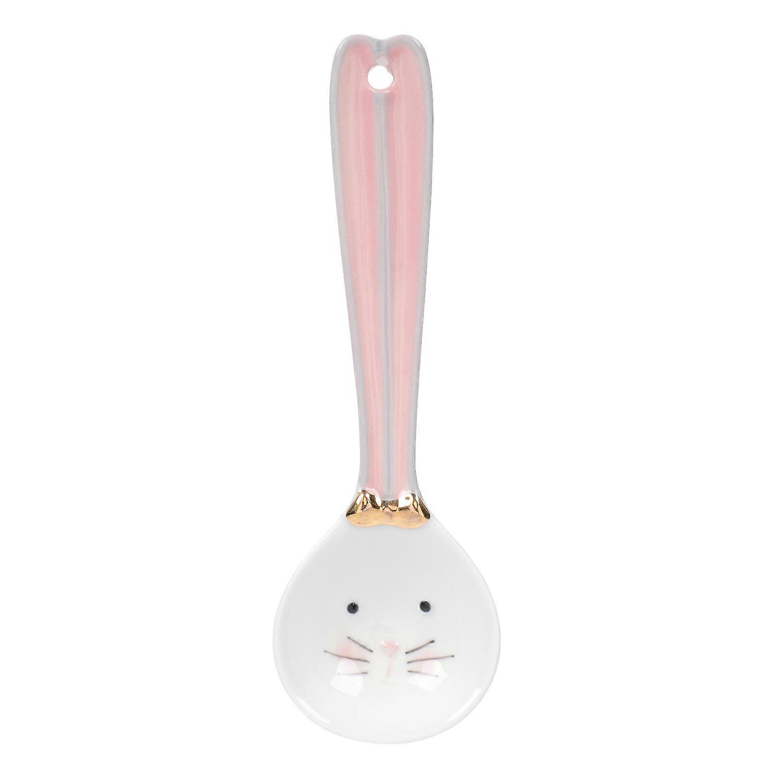 Luxury Dessert Spoon Ceramic Material Rabbit Shape Delicate Embossed Design Family Dining White 14x4.5cm Safe to Use 1Set