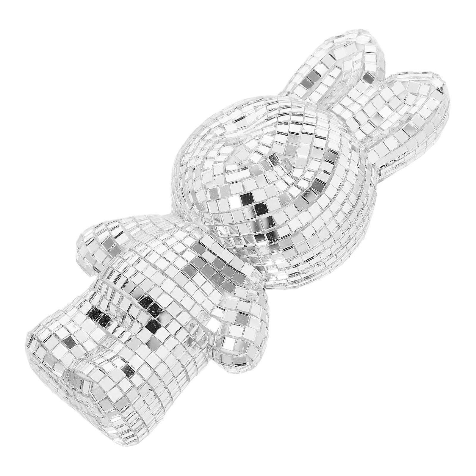 Silver Mosaic Disco Ball Rabbit Ornament for Decoration 3Pcs Easter Event