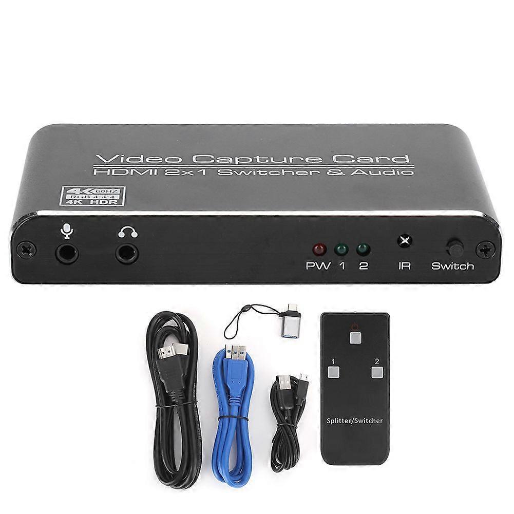 Video Capture Card 4K HDMI to USB 3.0 Dongle 2 x 1 Switch for Live Stream Game Recording W/Remote Control