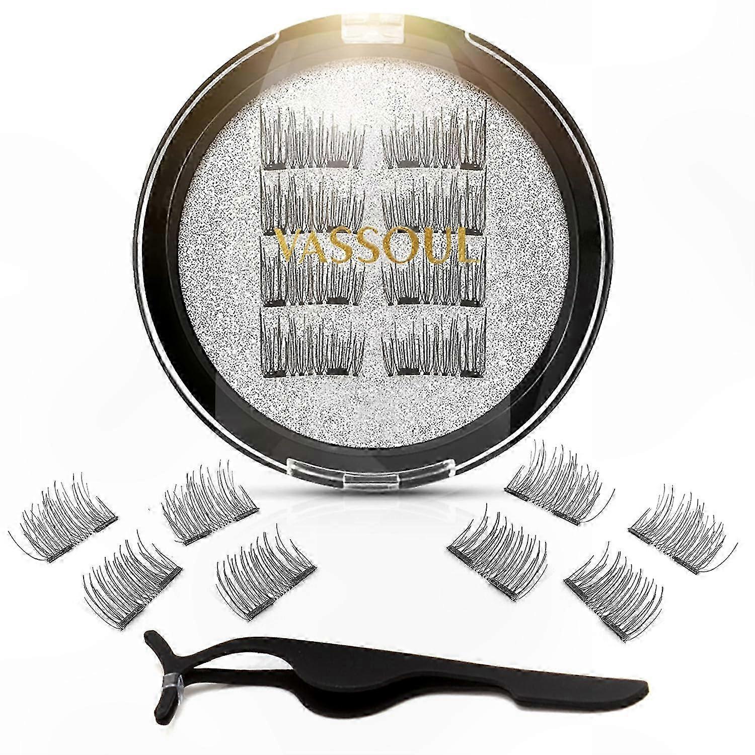 Ultra-Thin Magnetic Lashes, Double Half Lashes with 0.2mm Magnets, Lightweight Black 3D Reusable Eyelashes and Applicator Tool