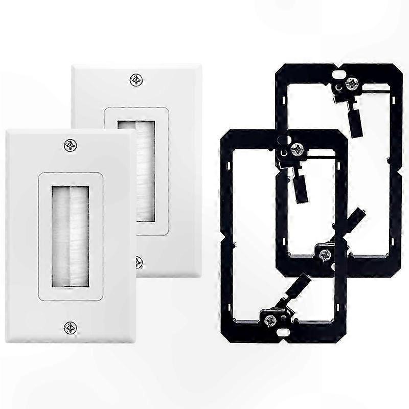 Single Gang Low Voltage Wall Plate with Brush and Cable Pass Through Insert, 2-Pack Mounting Bracket Solution