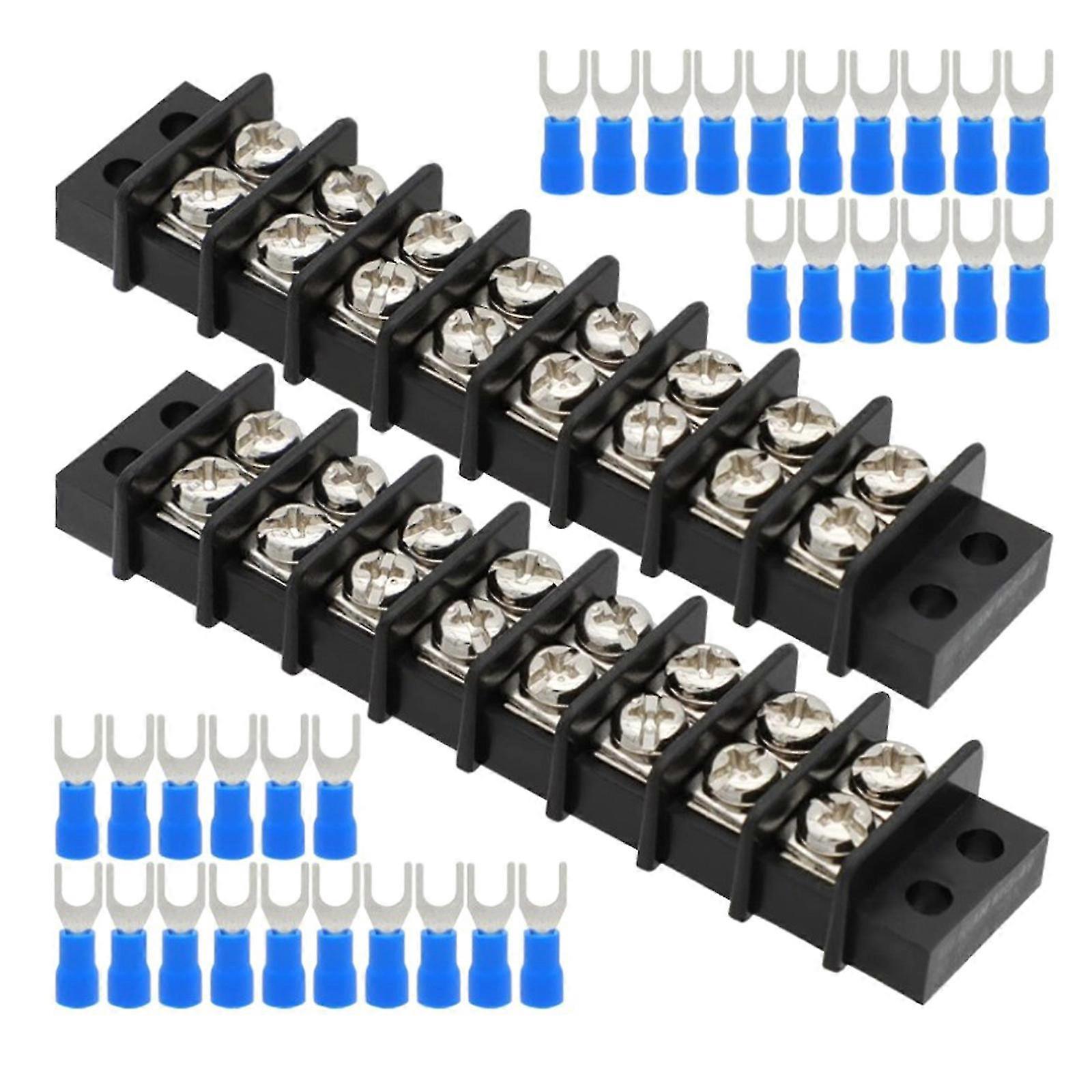 2Pieces Double Row Screw Terminal Block 20-30A 200v-450v with Insulated Forks Connectors For Electrical Projects 26s