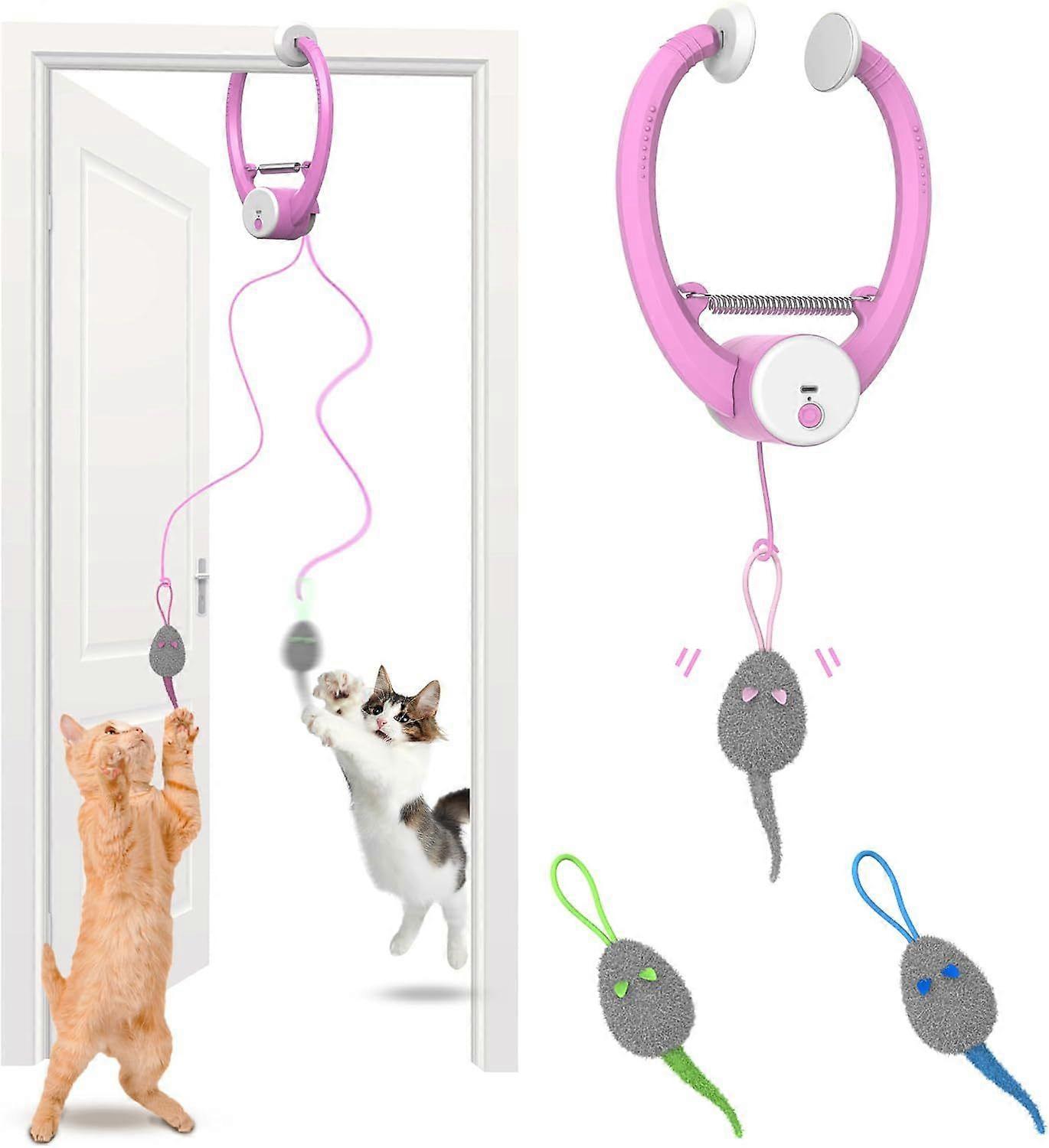 Cat Toy Interactive for Indoor Cats, Smart USB Rechargeable Door Hanging Automatic Retractable Kitten Toys, Electronic Self Play Feather Cat String To