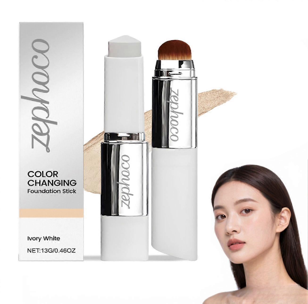 Color Changing Foundation Stick, Medium to Full Coverage Cream Stick Hydrating Makeup, Dual-Ended with Soft Brush for Flawless Look,Christmas Gifts