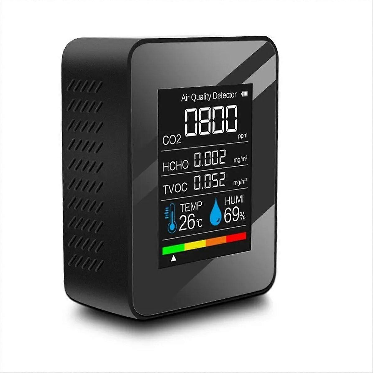 5-in-1 Air Quality Monitor Levels with LCD Display Black