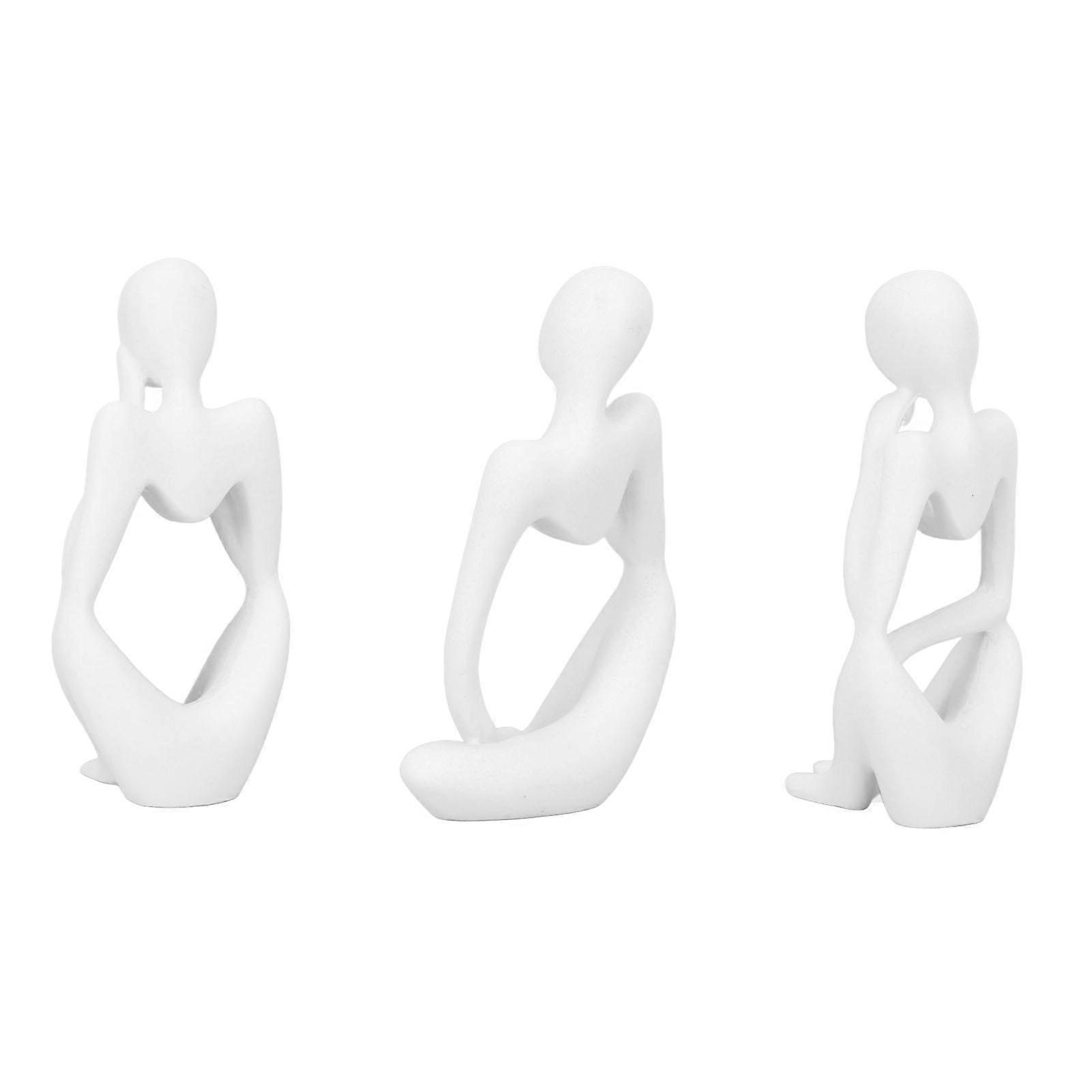 3 Piece Thinker Statue Abstract Sculpture White Resin Thinker Sculpture Ornament for Home Desk Office Desktop Decor 